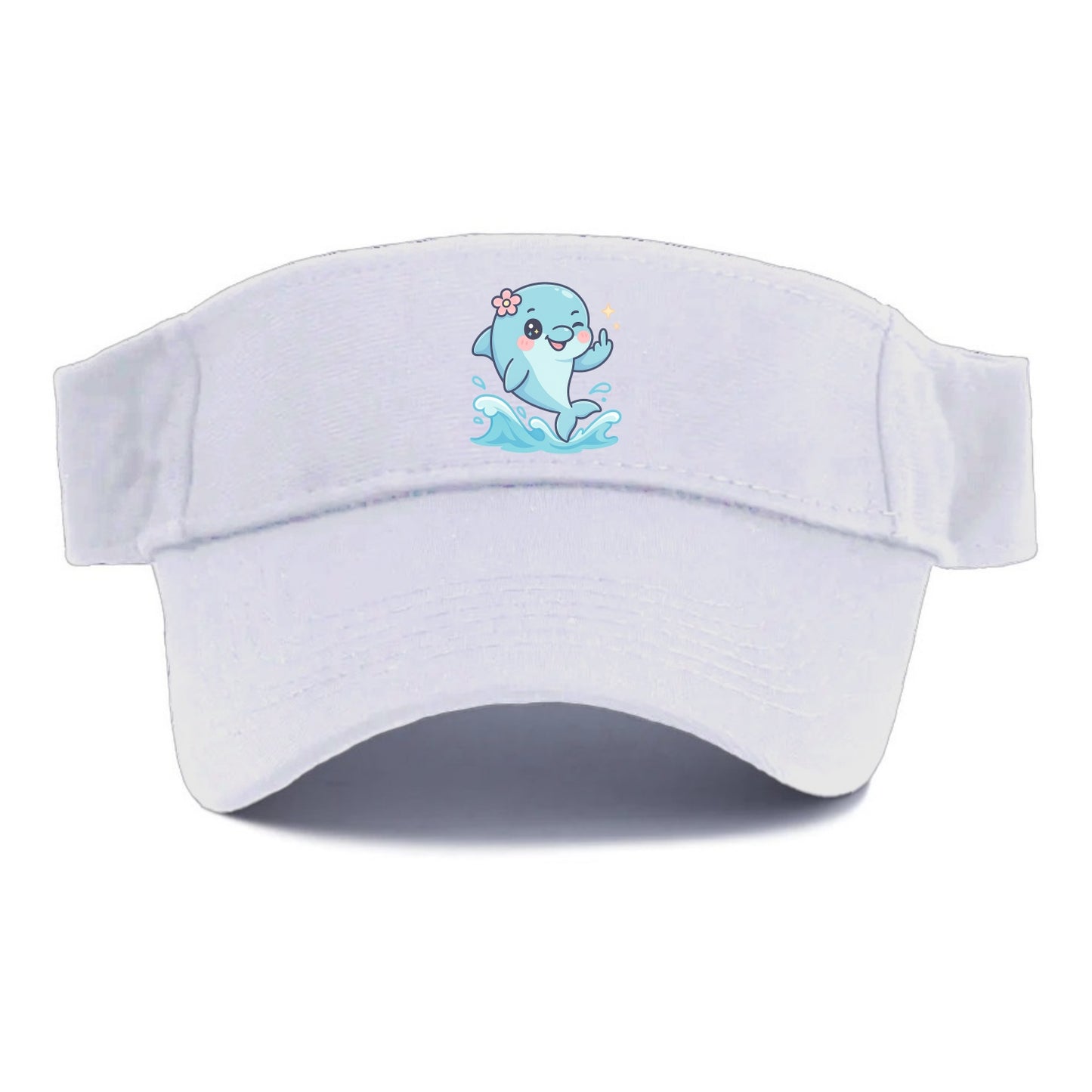 smiling dolphin jumping through ocean waves, one fin up with attitude - Visor - White