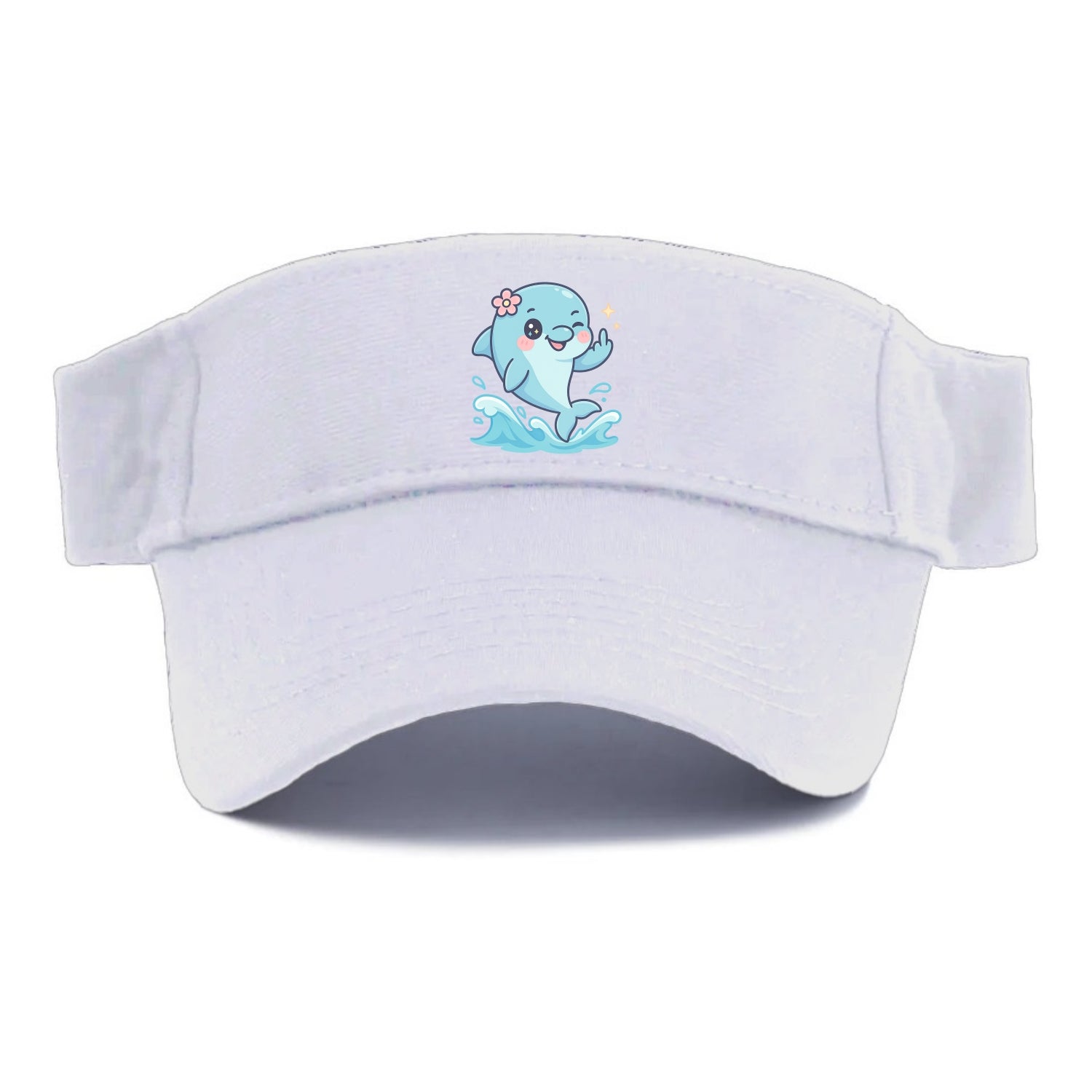 smiling dolphin jumping through ocean waves, one fin up with attitude - Visor - White