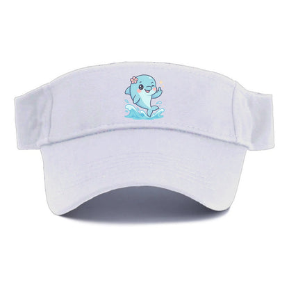 smiling dolphin jumping through ocean waves, one fin up with attitude - Visor - White