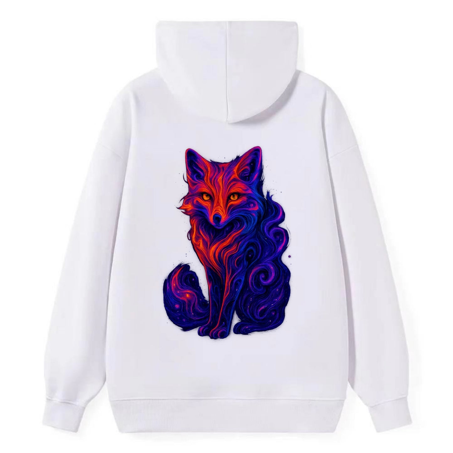 Clever fox with tail dissolving into cosmic nebula swirls, orange to - Classic Pullover Hoodie - White