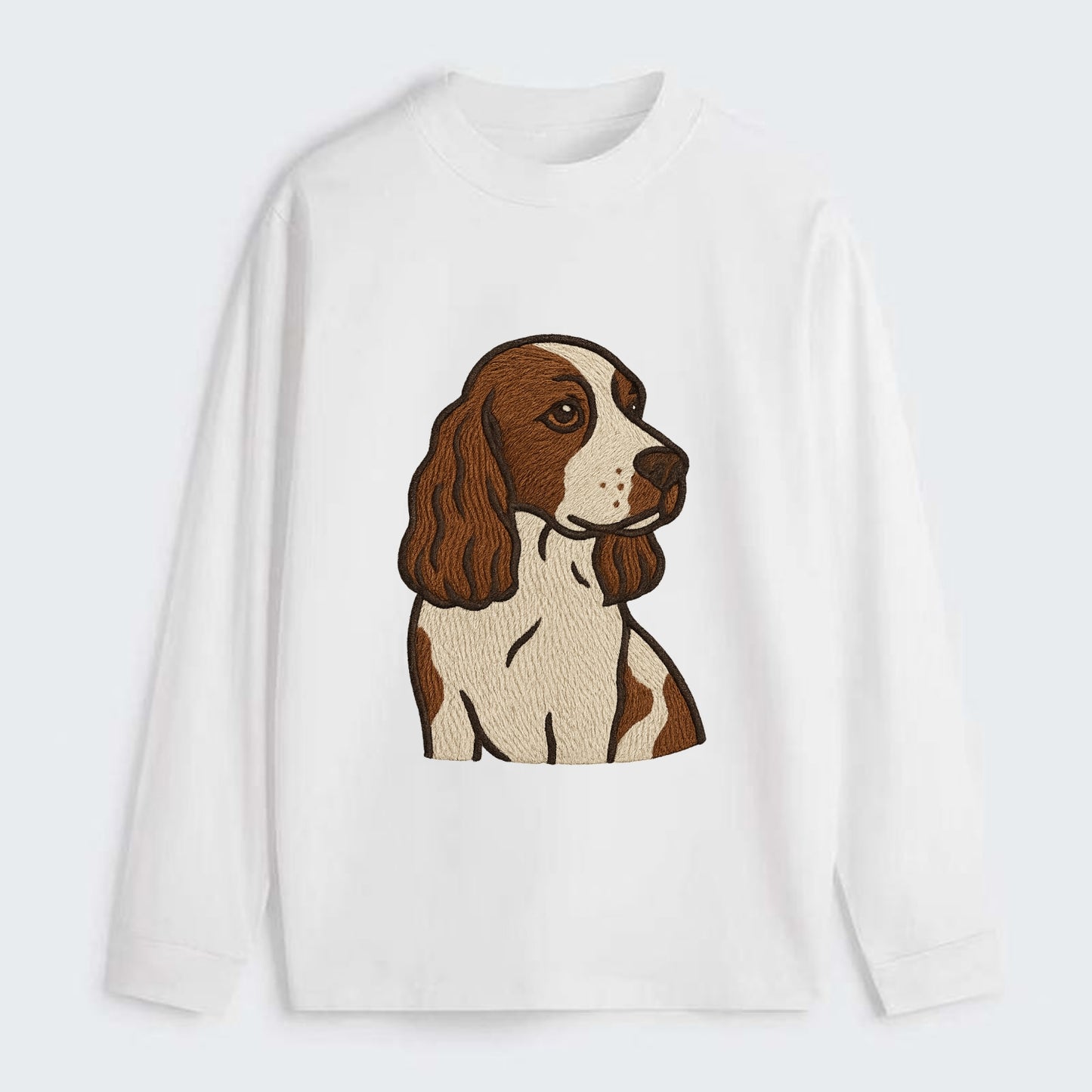 English Cocker Spaniel - Liver and white embroidered design - Classic Long Sleeve Shirt - White