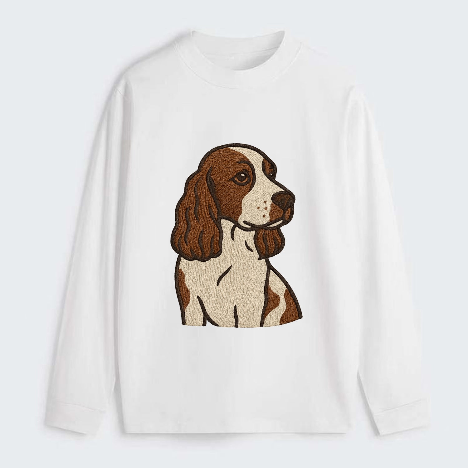 English Cocker Spaniel - Liver and white embroidered design - Classic Long Sleeve Shirt - White