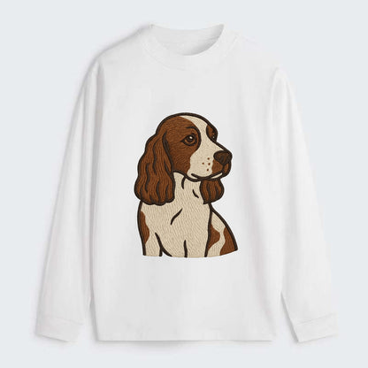 English Cocker Spaniel - Liver and white embroidered design - Classic Long Sleeve Shirt - White