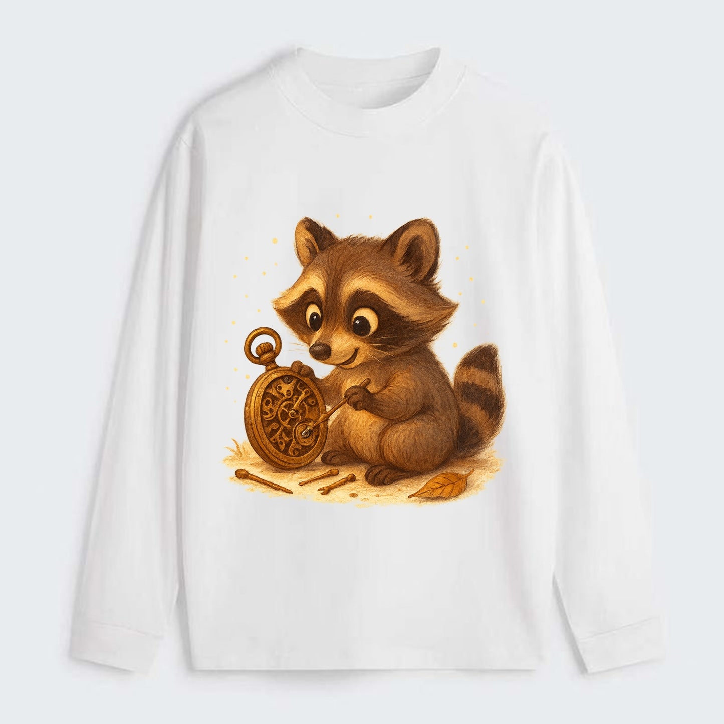 Raccoon tinkering with a steampunk pocket watch using tiny brass tools - Classic Long Sleeve Shirt - White