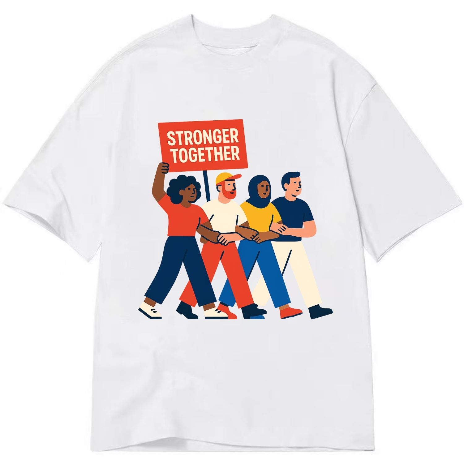 Peaceful protesters marching with linked arms - "Stronger Together" - solidarity - Classic T-shirt - White