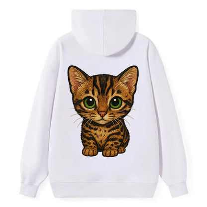Baby Bengal Kitten - spotted/marbled wild coat, green eyes, athletic - Classic Pullover Hoodie - White