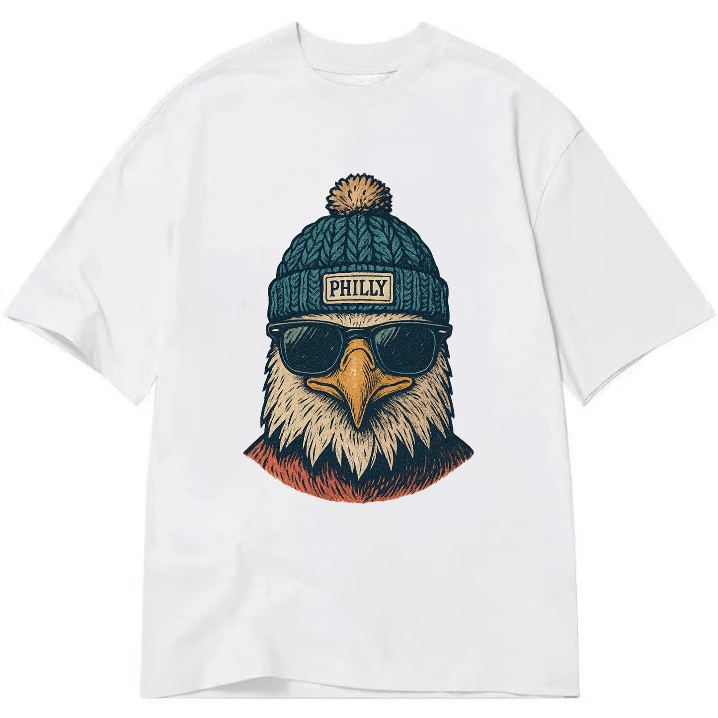 Philadelphia Eagle wearing Philly beanie with pom pom and wayfarer sunglasses - Classic T-shirt - White