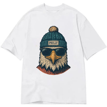 Philadelphia Eagle wearing Philly beanie with pom pom and wayfarer sunglasses - Classic T-shirt - White