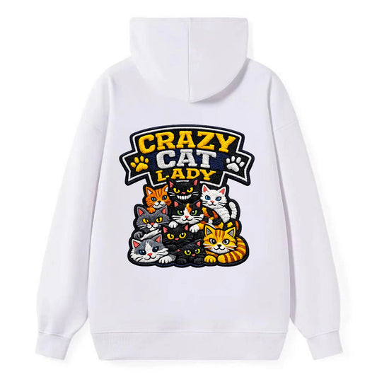 CRAZY CAT LADY - cat pile in multicolor , cat collector - Classic Pullover Hoodie - White