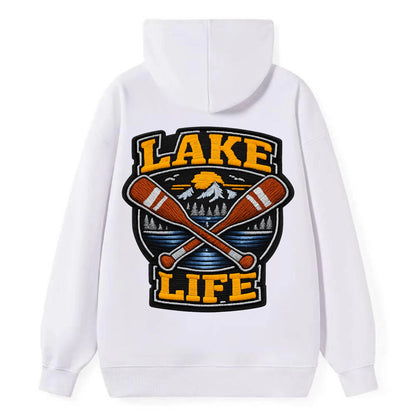 CANOE PADDLE - wooden paddle crossed in brown and cream , lake life - Classic Pullover Hoodie - White