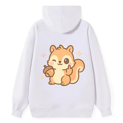 sweet squirrel holding acorn in one paw, flipping off with the other - Classic Pullover Hoodie - White