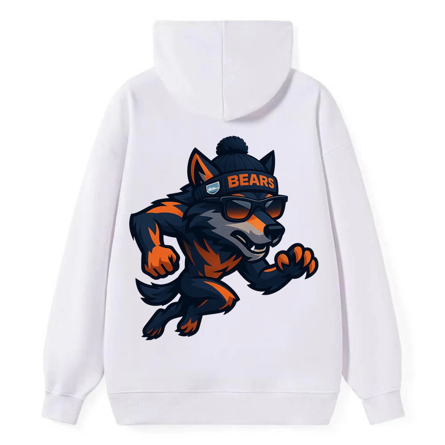 Chicago Wolf wearing Bears beanie with Lake Michigan patch and wayfarer - Classic Pullover Hoodie - White
