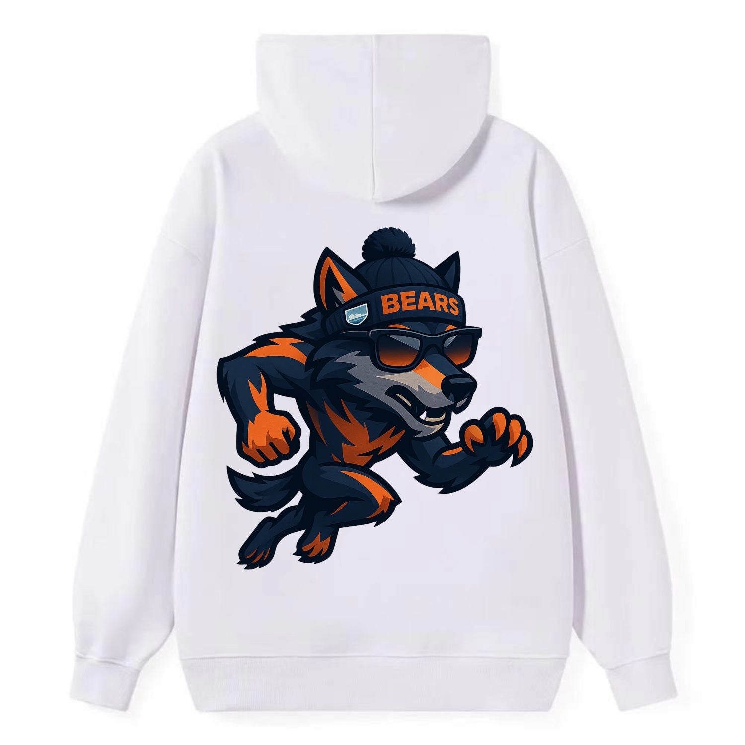 Chicago Wolf wearing Bears beanie with Lake Michigan patch and wayfarer - Classic Pullover Hoodie - White