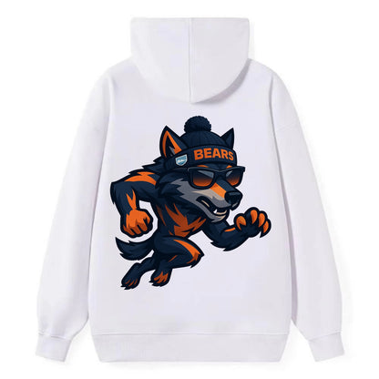 Chicago Wolf wearing Bears beanie with Lake Michigan patch and wayfarer - Classic Pullover Hoodie - White