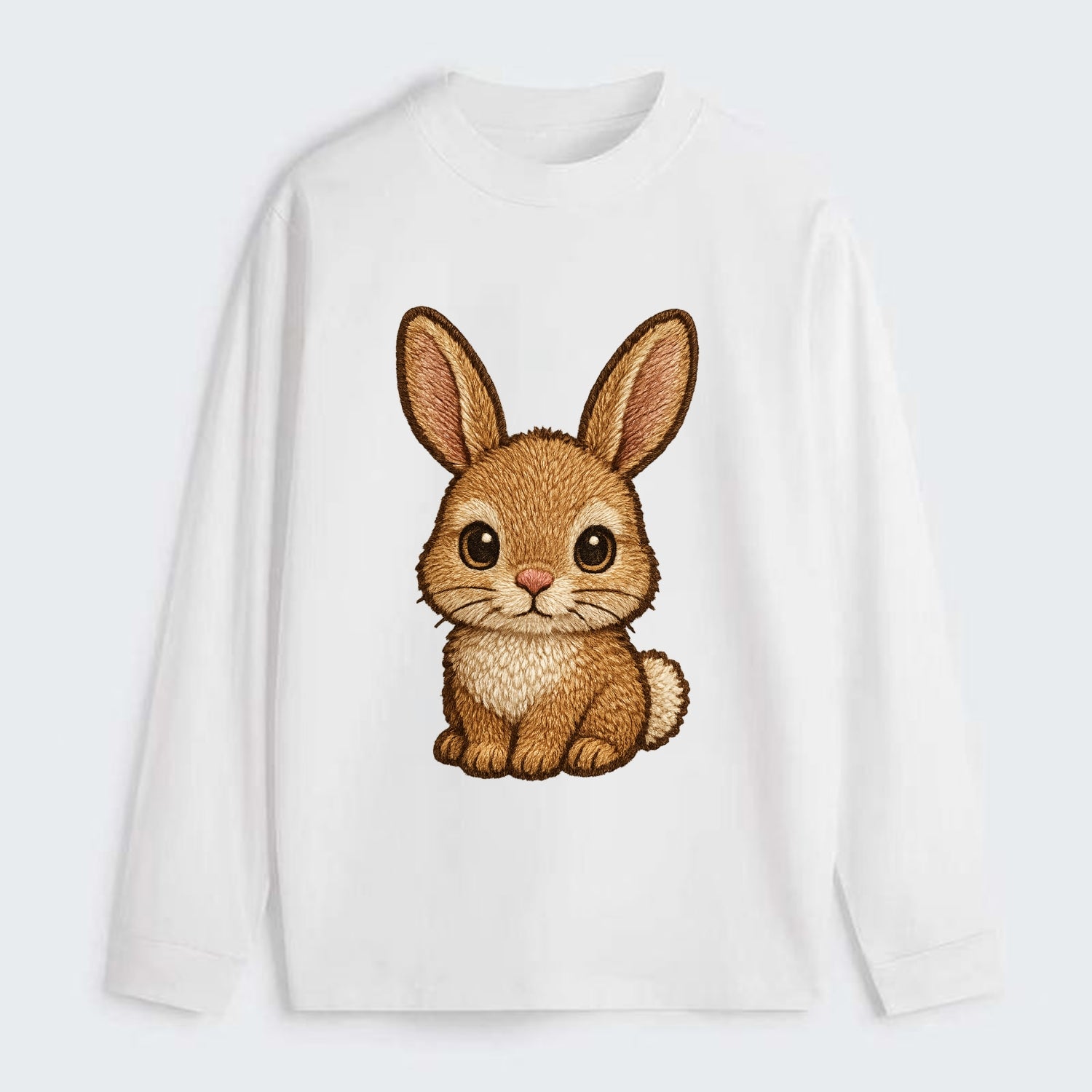 Baby Rabbit - long ears, fluffy white tail, pink nose, large brown - Classic Long Sleeve Shirt - White
