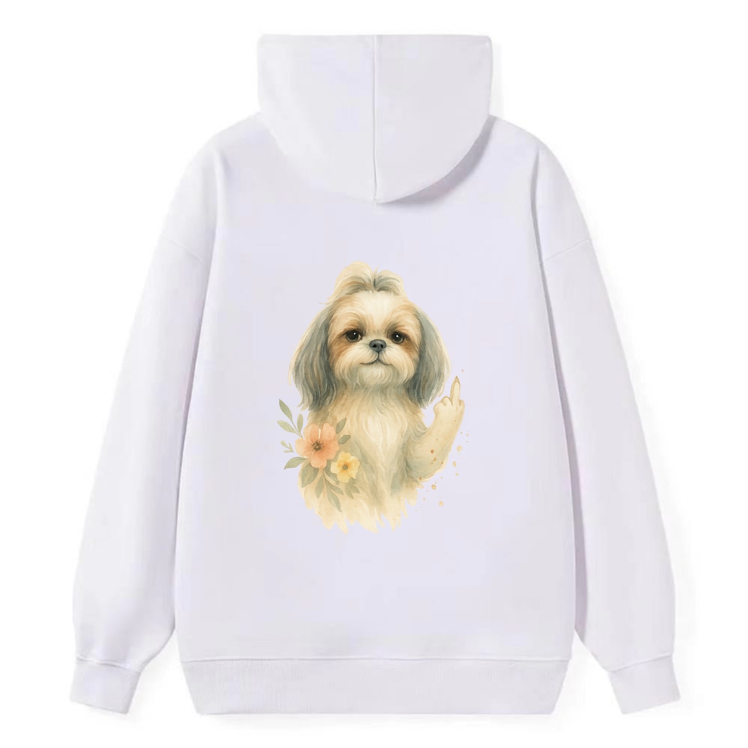 Shih Tzu with long flowing silky hair, tiny paw showing attitude - Classic Pullover Hoodie - White