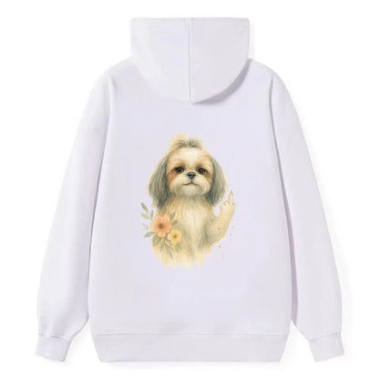 Shih Tzu with long flowing silky hair, tiny paw showing attitude - Classic Pullover Hoodie - White