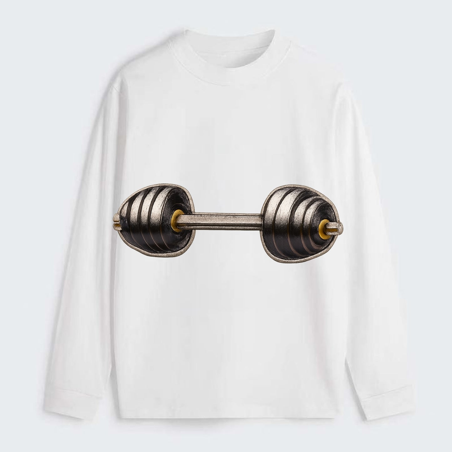 WEIGHTLIFTING BARBELL - heavy barbell with plates in silver and black , - Classic Long Sleeve Shirt - White