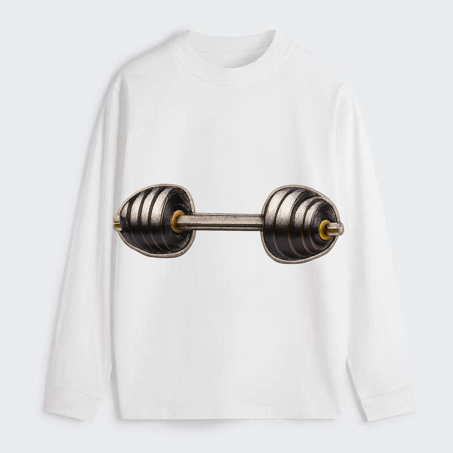 WEIGHTLIFTING BARBELL - heavy barbell with plates in silver and black , - Classic Long Sleeve Shirt - White