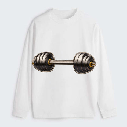 WEIGHTLIFTING BARBELL - heavy barbell with plates in silver and black , - Classic Long Sleeve Shirt - White