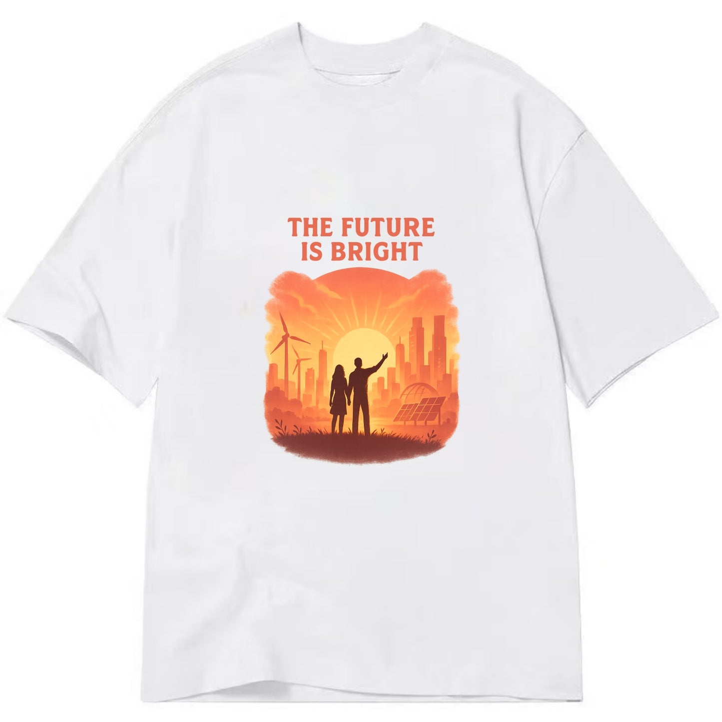 Sunrise over thriving sustainable city - "The Future is Bright" - optimistic - Classic T-shirt - White