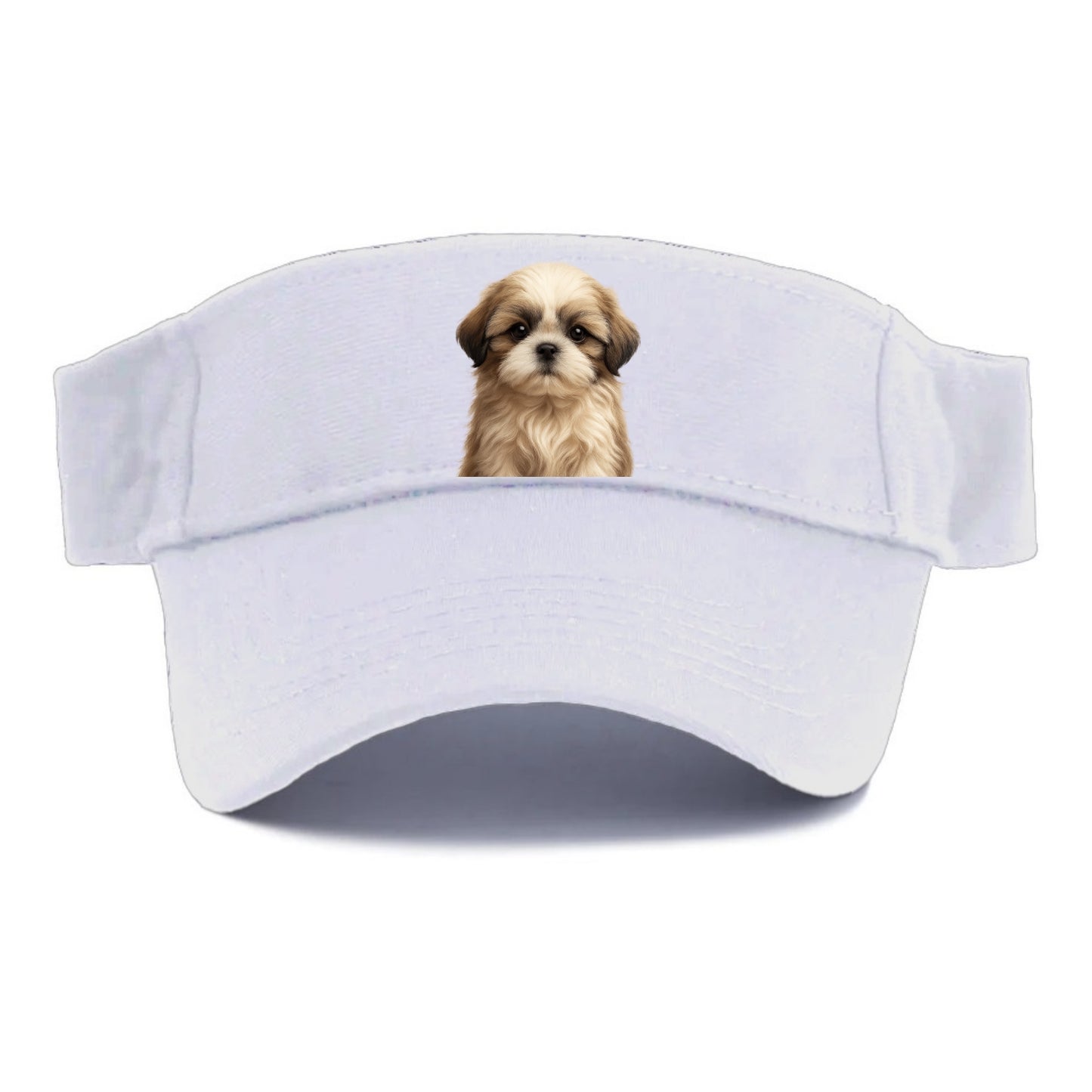 Baby Shih Tzu Puppy - long flowing coat, flat face, big dark eyes, front-facing, royal baby - Visor - White