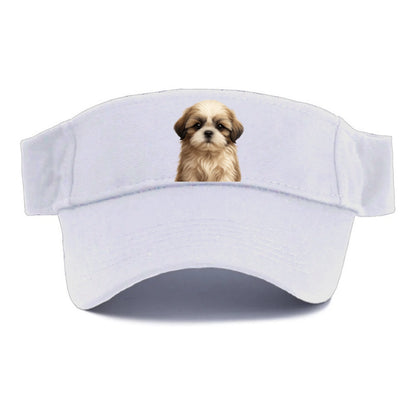 Baby Shih Tzu Puppy - long flowing coat, flat face, big dark eyes, front-facing, royal baby - Visor - White