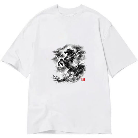 THUNDER HORSE | Storm horse with lightning elements | Dramatic storm clouds - Classic T-shirt - White