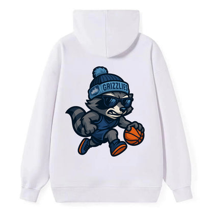 Memphis Raccoon wearing Grizzlies beanie with riverboat patch and - Classic Pullover Hoodie - White