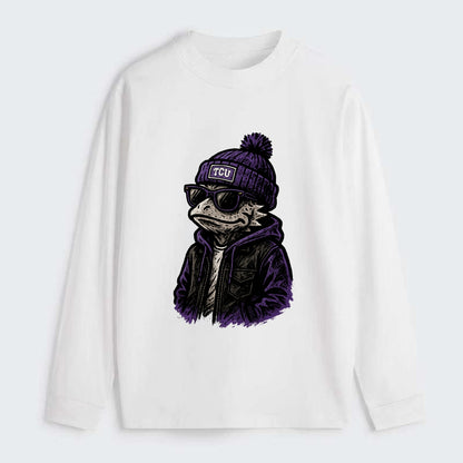 Fort Worth Frog wearing TCU beanie with horned patch - Classic Long Sleeve Shirt - White