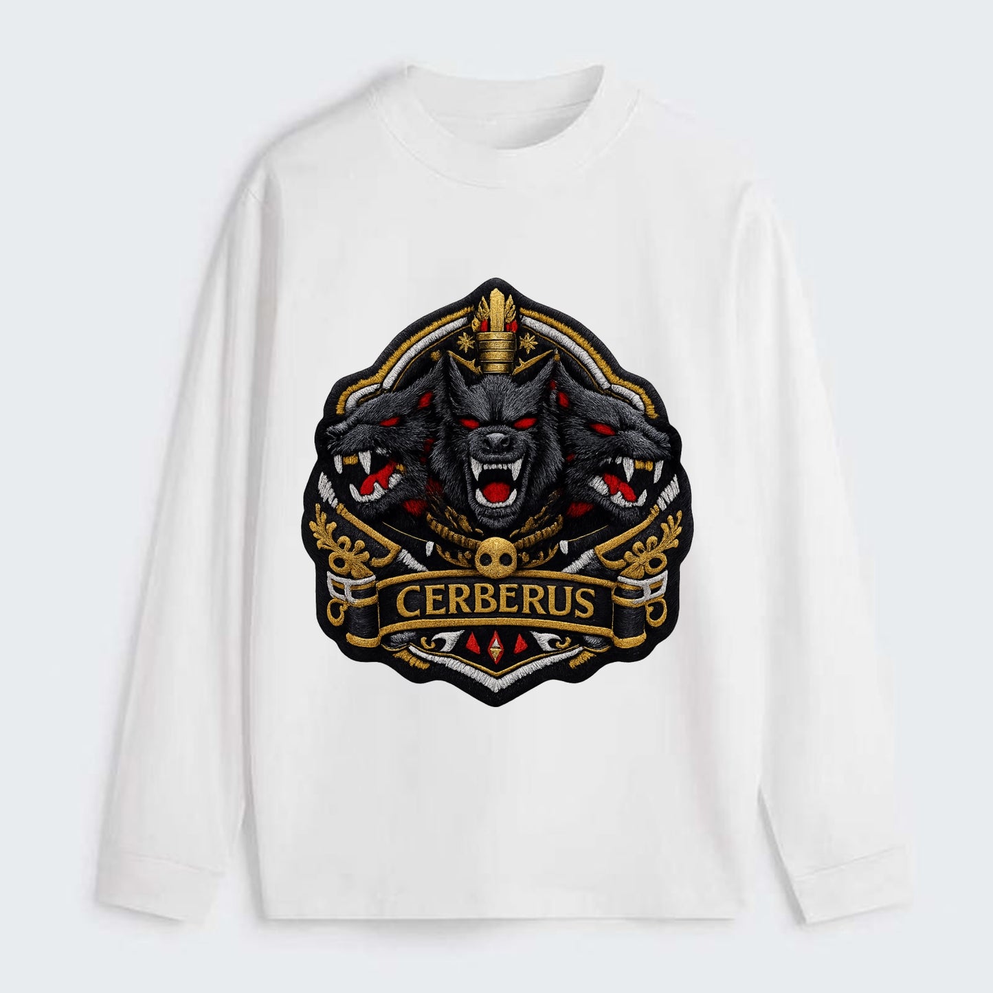 CERBERUS THREE HEADS - triple hound in black and red , underworld - Classic Long Sleeve Shirt - White