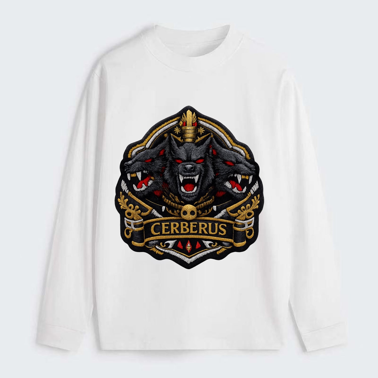 CERBERUS THREE HEADS - triple hound in black and red , underworld - Classic Long Sleeve Shirt - White