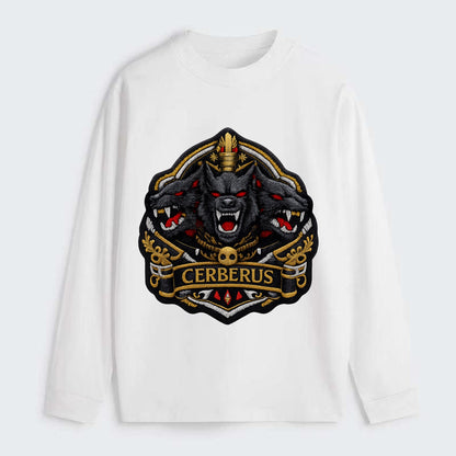 CERBERUS THREE HEADS - triple hound in black and red , underworld - Classic Long Sleeve Shirt - White