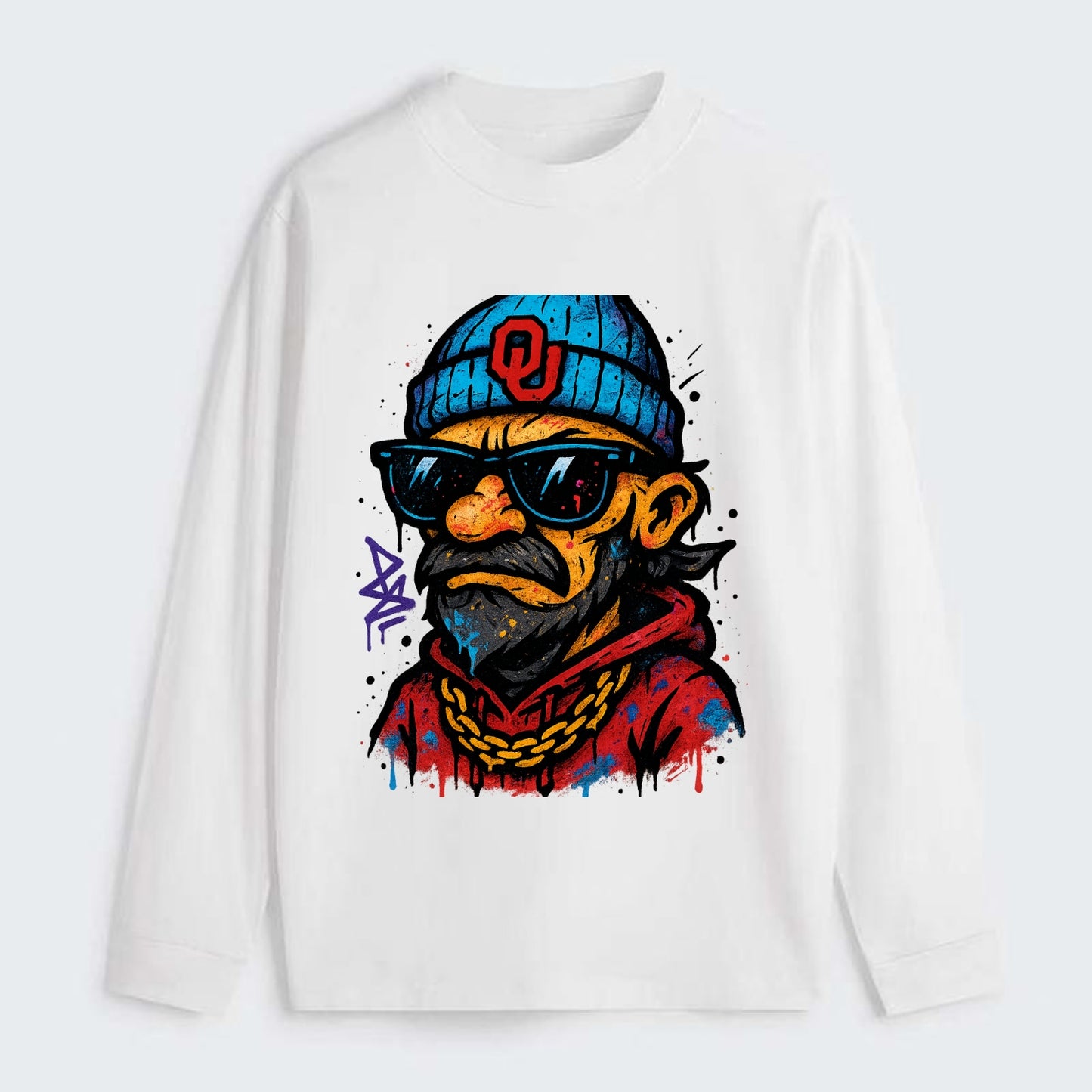 Norman Sooner wearing Oklahoma beanie with OU patch - Classic Long Sleeve Shirt - White