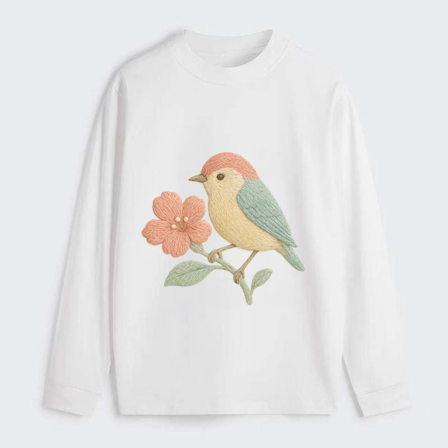 Peach Flowerpecker - Classic Long Sleeve Shirt - White