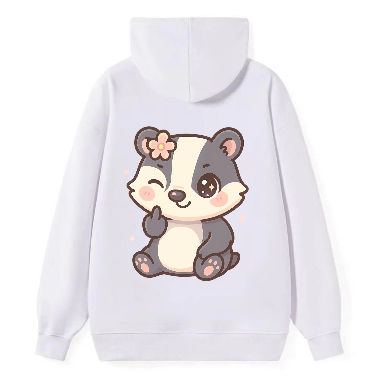 adorable badger with black and white stripes, one paw giving finger - Classic Pullover Hoodie - White