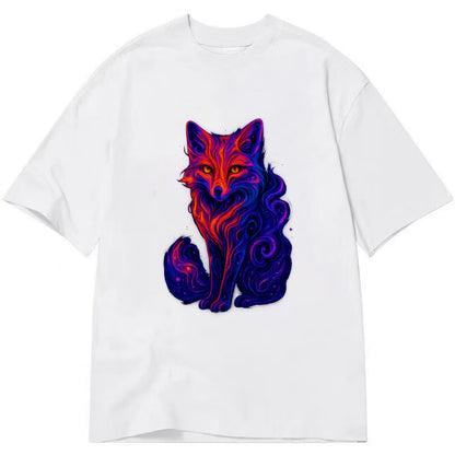 Clever fox with tail dissolving into cosmic nebula swirls, orange to purple - Classic T-shirt - White
