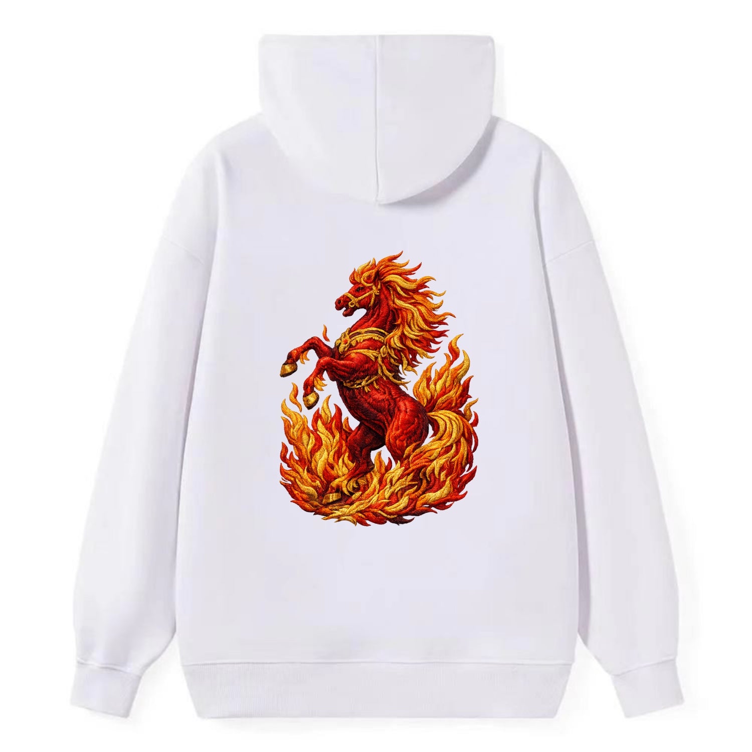VICTORY BLAZE | Triumphant rearing horse in flames | Achievement - Classic Pullover Hoodie - White