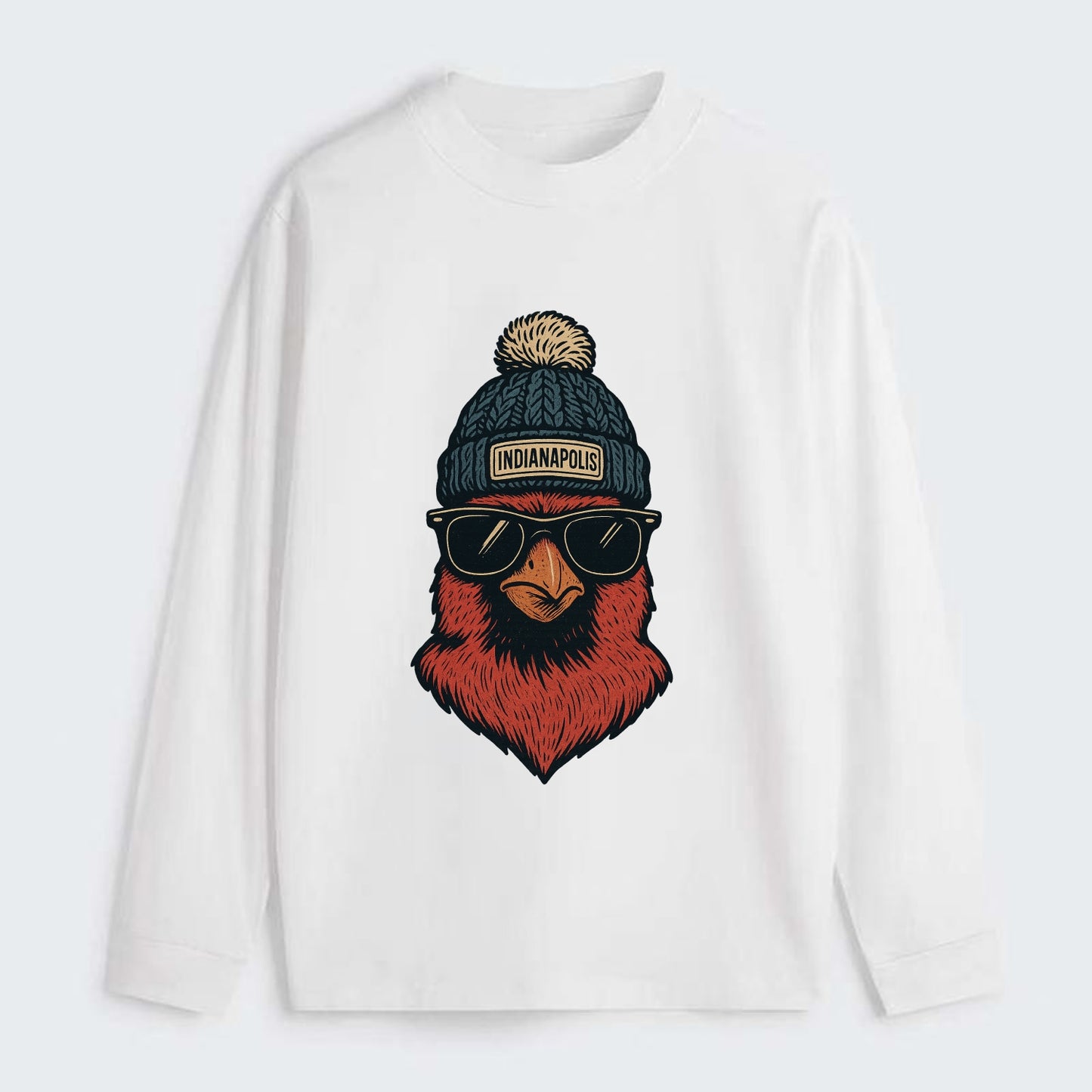 Indiana Cardinal wearing Indianapolis beanie with pom pom and wayfarer - Classic Long Sleeve Shirt - White