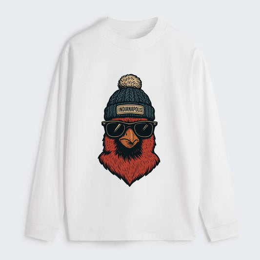 Indiana Cardinal wearing Indianapolis beanie with pom pom and wayfarer - Classic Long Sleeve Shirt - White