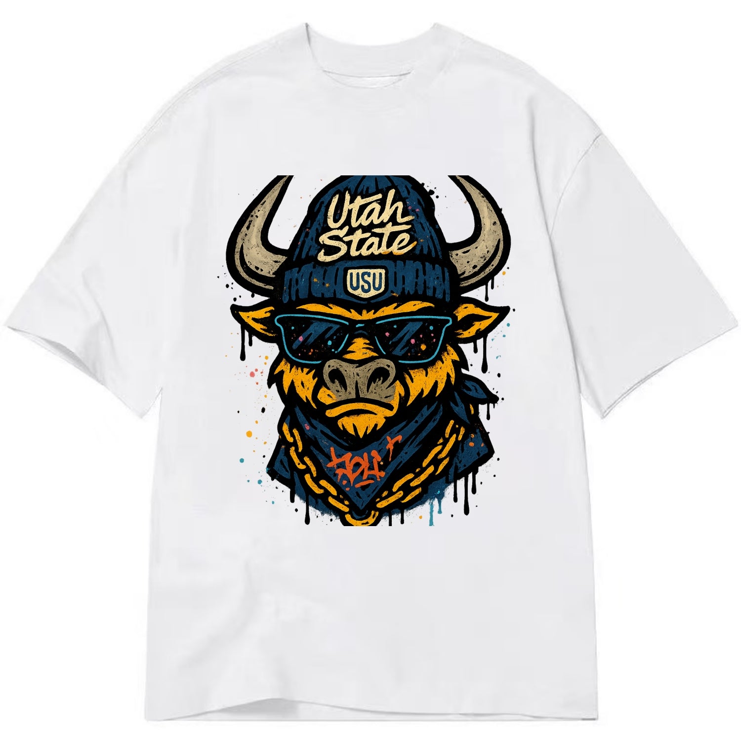 Logan Aggie wearing Utah State beanie with USU patch - Classic T-shirt - White