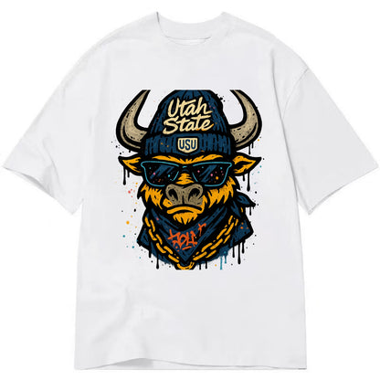 Logan Aggie wearing Utah State beanie with USU patch - Classic T-shirt - White