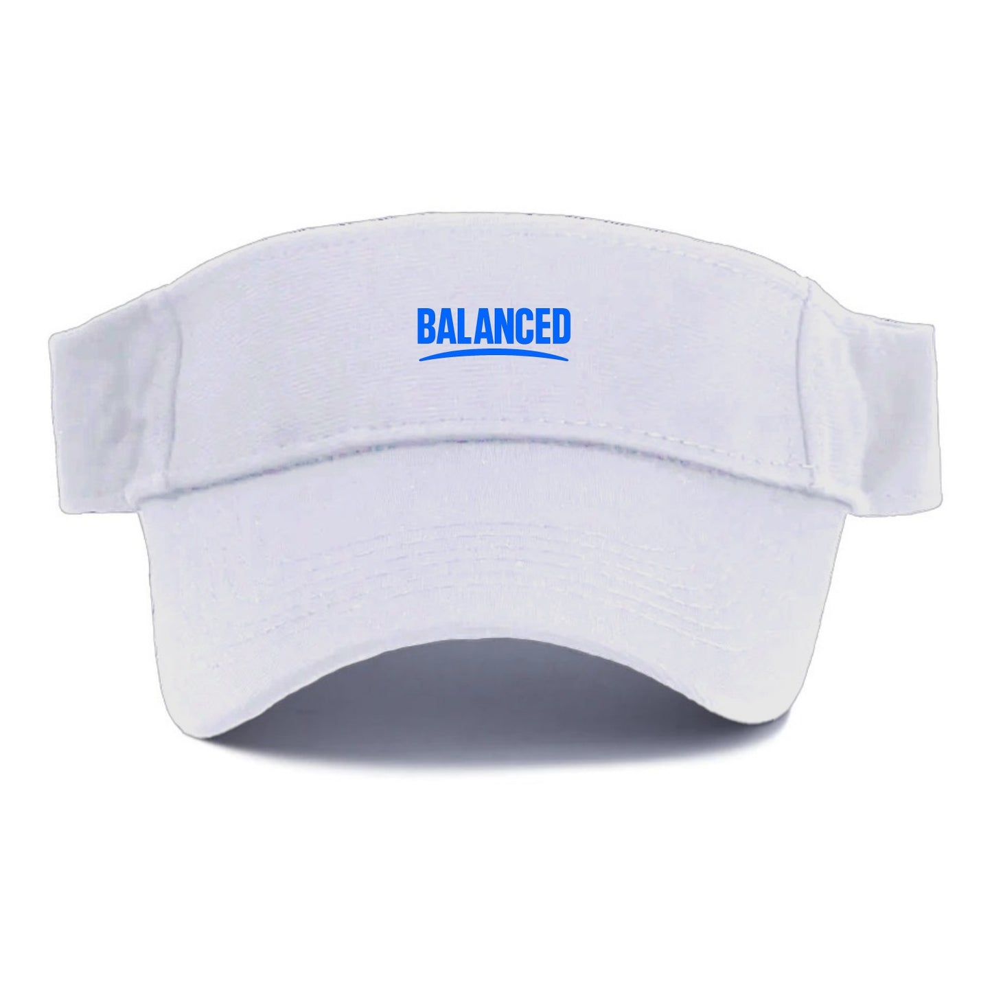 Bold typography design - "BALANCED" - harmony, equilibrium, centered life - Visor - White