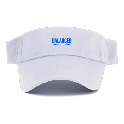 Bold typography design - "BALANCED" - harmony, equilibrium, centered life - Visor - White