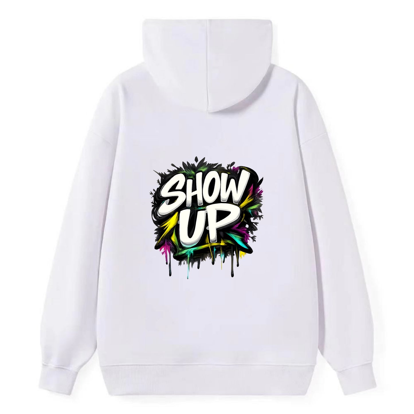 Bold typography design - "SHOW UP" - be present, arrive ready - Classic Pullover Hoodie - White