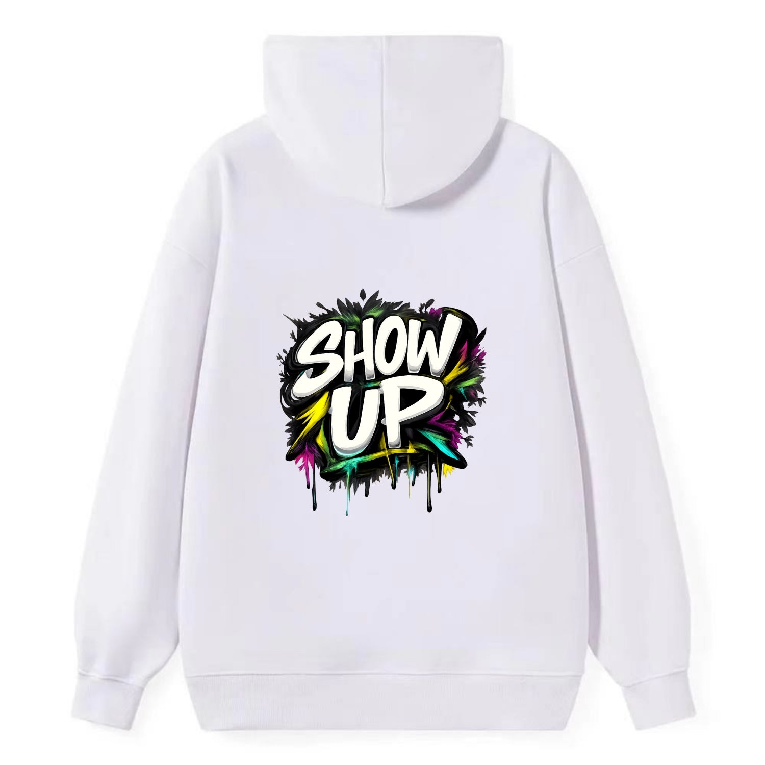 Bold typography design - "SHOW UP" - be present, arrive ready - Classic Pullover Hoodie - White