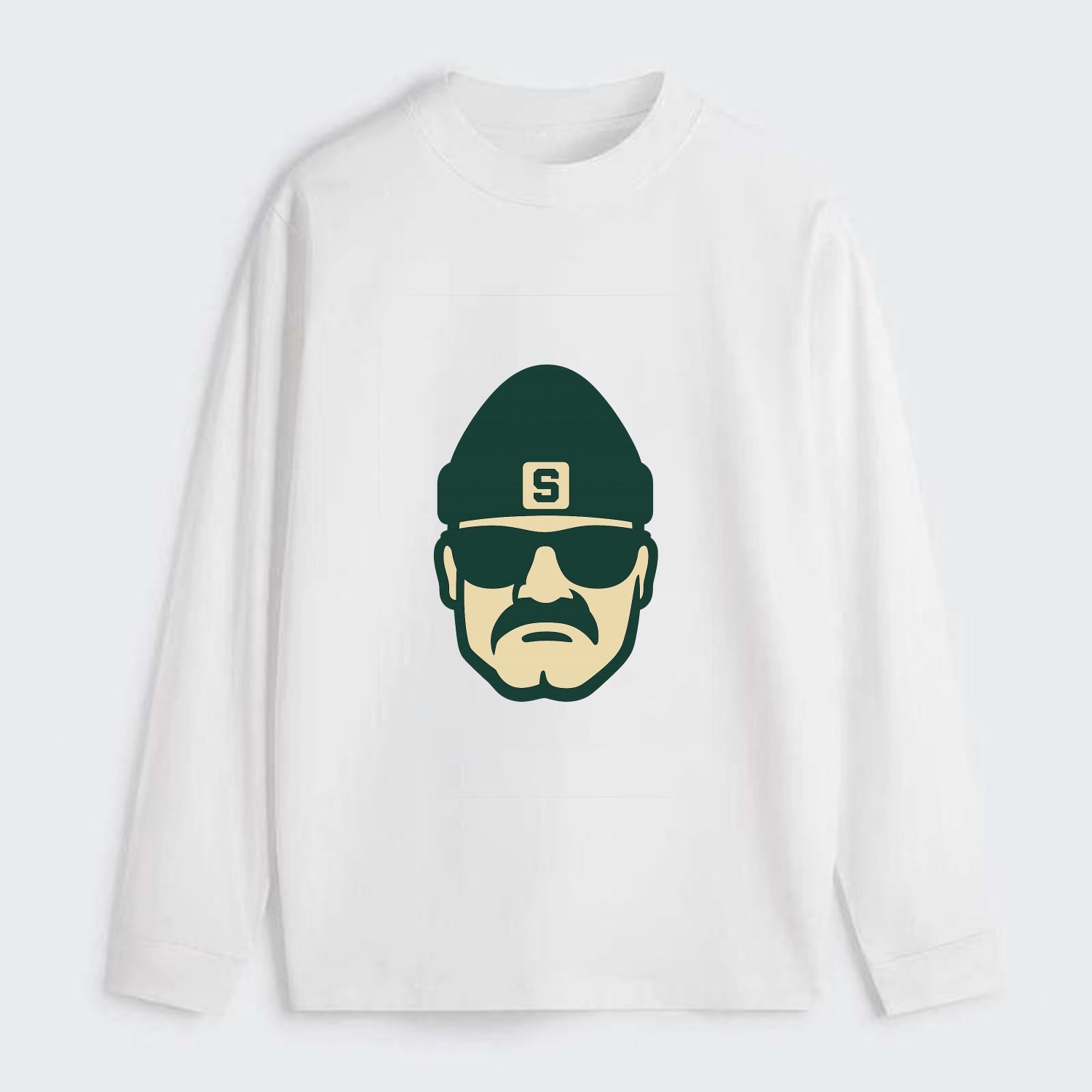 East Lansing Spartan wearing Michigan State beanie with S patch - Classic Long Sleeve Shirt - White