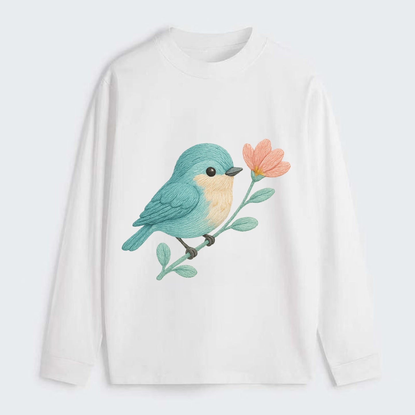 Aqua Chickadee - Classic Long Sleeve Shirt - White