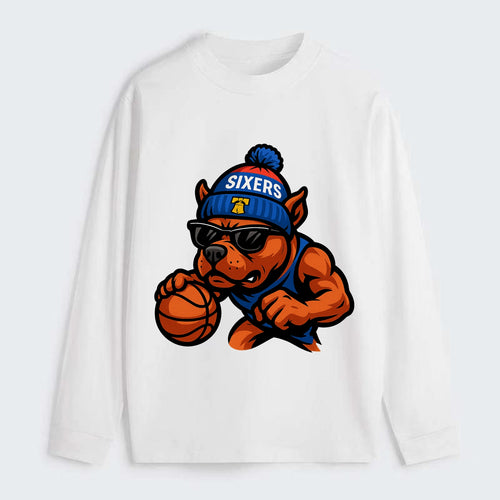 Philly Pitbull wearing Sixers beanie with Liberty Bell and wayfarer - Classic Long Sleeve Shirt