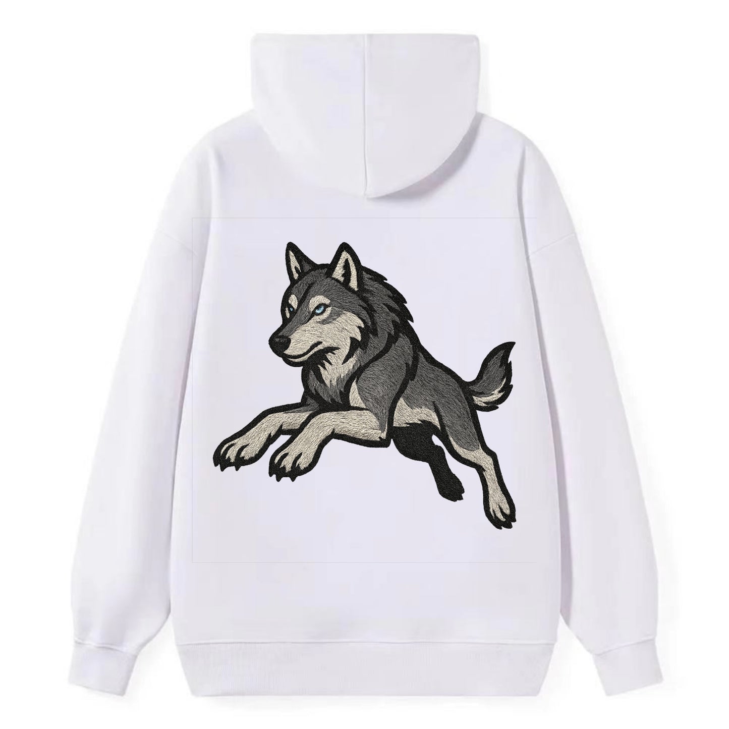 Wolf Leaping Action  - Classic Pullover Hoodie - White
